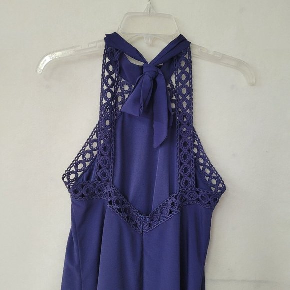 Lulus Dress‎ Womens S Any Sway Shape Or Form Crochet Lace Halter Dress Blue Flaw - Picture 4 of 16